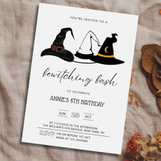 Witch Hat Bewitching Bash Girls Birthday Halloween Invitation