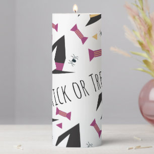 Witch Hat Black Spiders Halloween Treats Pillar Candle