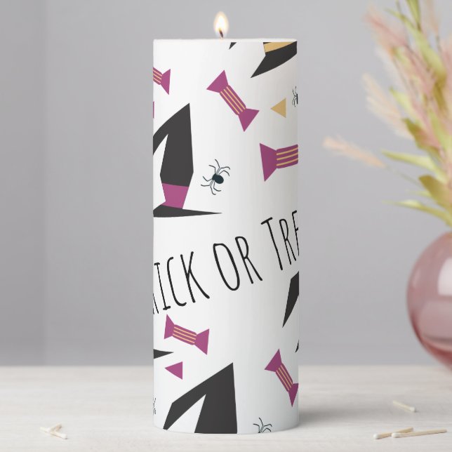 Witch Hat Black Spiders Halloween Treats Pillar Candle (In Situ)