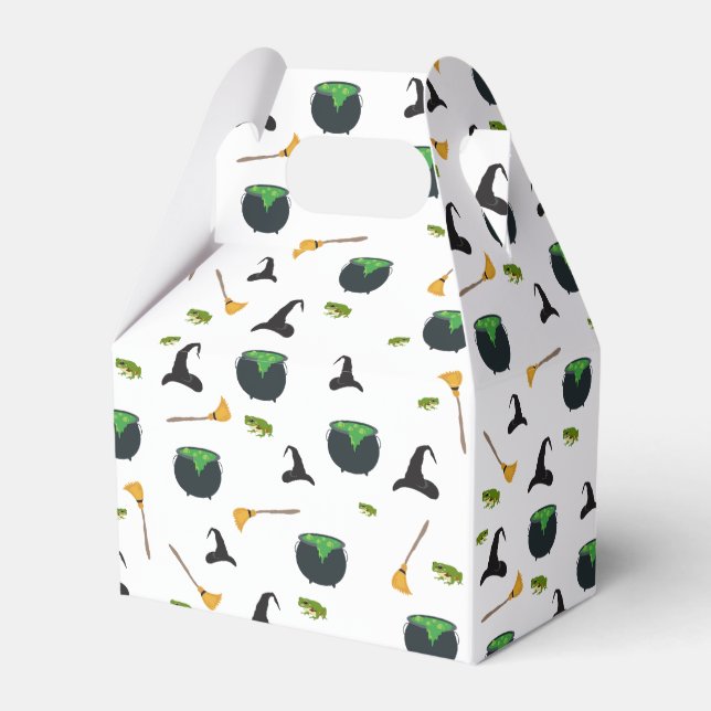 Witch Hat Broom Caldron Halloween Pattern Favor Boxes (Front Side)
