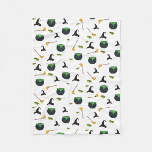 Witch Hat Broom Caldron Halloween Pattern Fleece Blanket