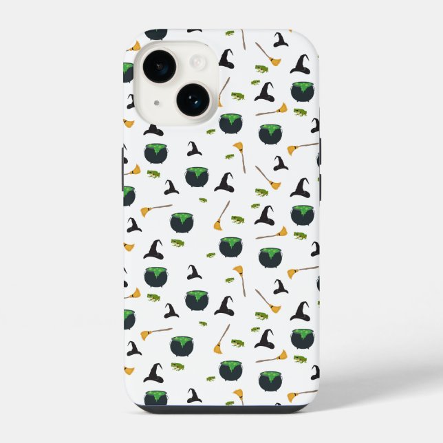 Witch Hat Broom Caldron Halloween Pattern Iphone Case (Back)