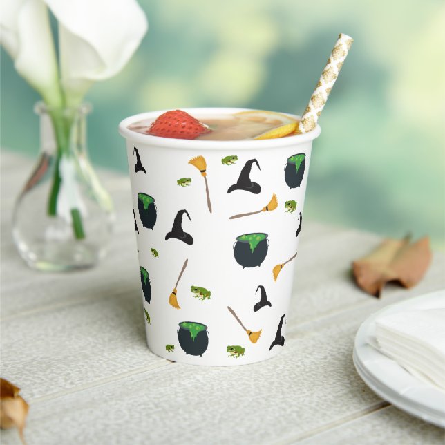 Witch Hat Broom Caldron Halloween Pattern Paper Cups (Insitu)