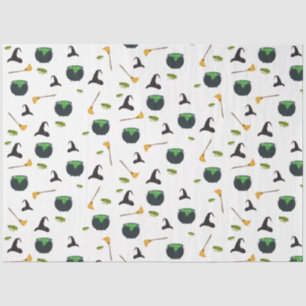 Witch Hat Broom Caldron Halloween Pattern Tissue Paper