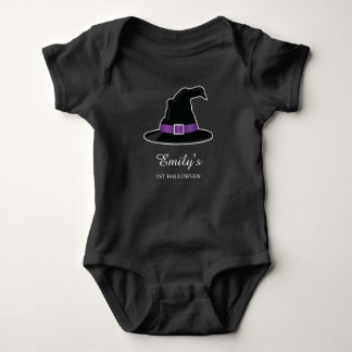 Witch Hat Child's First Halloween With Custom Name Baby Bodysuit