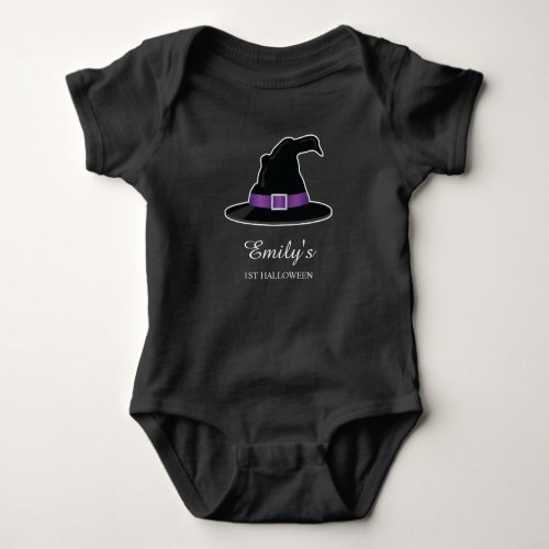 Witch Hat Childs First Halloween With Custom Name Baby Bodysuit