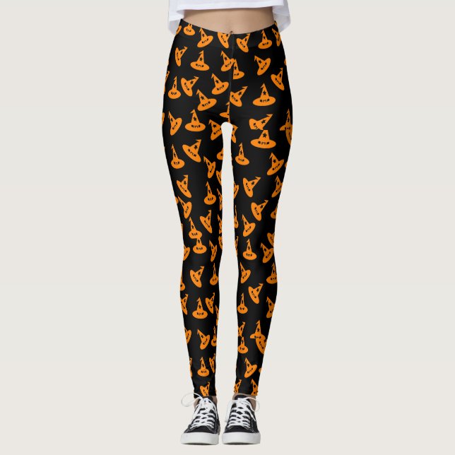 Witch Hat Confetti Leggings - Orange/Black (Front)