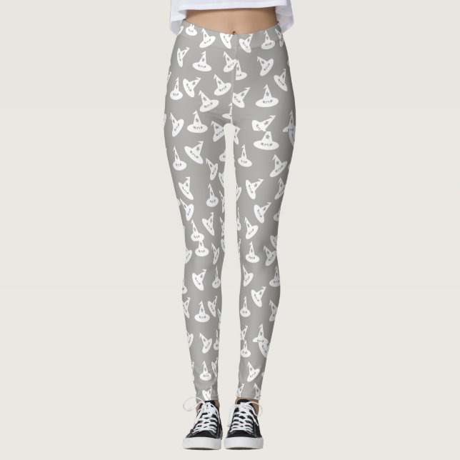 Witch Hat Confetti Leggings - White/Gray (Front)