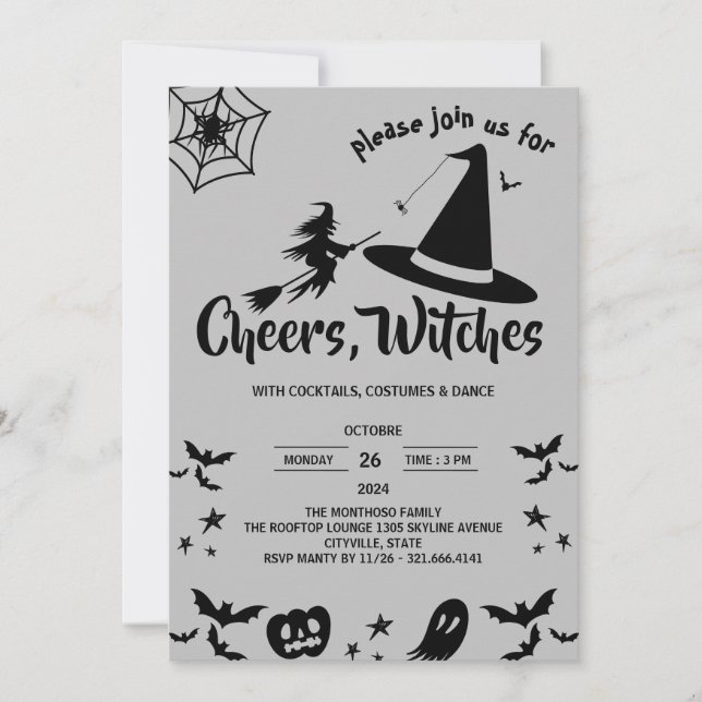 Witch Hat Custome  Adult Halloween Party  Invitation (Front)