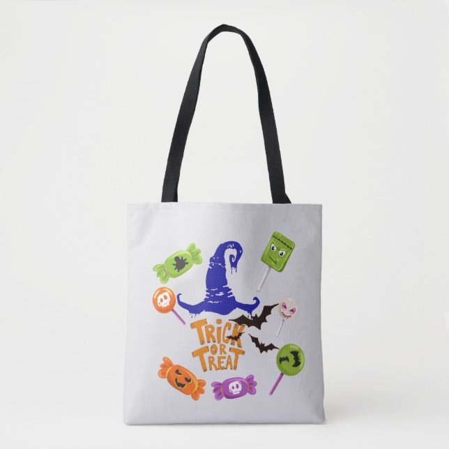 Witch Hat Design Halloween Trick Or Treat Candy  Tote Bag (Front)