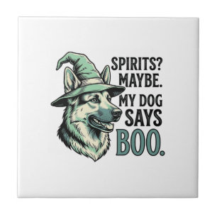 Witch Hat Dog Vintage Engraving Halloween Humor De Ceramic Tile