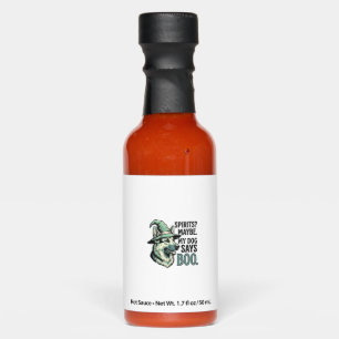 Witch Hat Dog Vintage Engraving Halloween Humor De Hot Sauces
