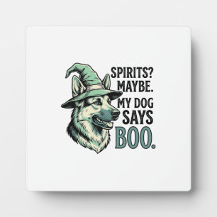 Witch Hat Dog Vintage Engraving Halloween Humor De Plaque