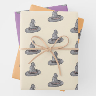 Witch Hat Doodle Halloween Pattern Wrapping Paper Sheets