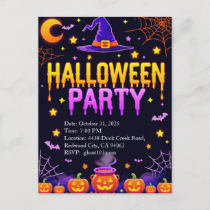 Witch Hat Halloween Party Postcard
