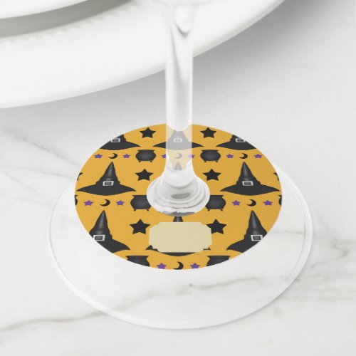 Witch Hat Halloween Pattern Wine Glass Tag