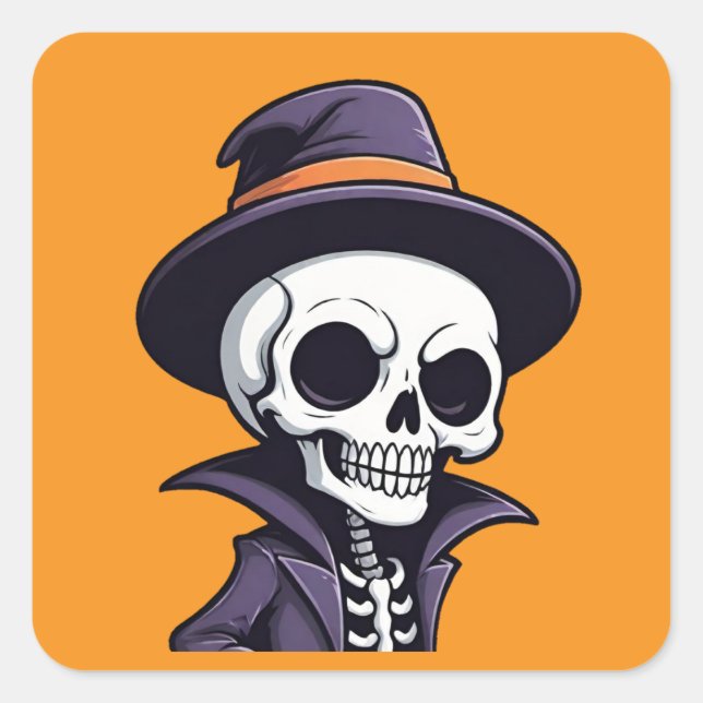 Witch Hat Halloween Skeleton Stickers (Front)