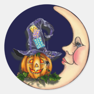 WITCH HAT, JACK & CRESCENT MOON by SHARON SHARPE Classic Round Sticker