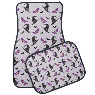 Witch Hat Lilac Heels With Bats Halloween Pattern Car Floor Mat