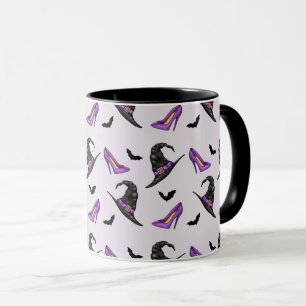 Witch Hat Lilac Heels With Bats Halloween Pattern Mug