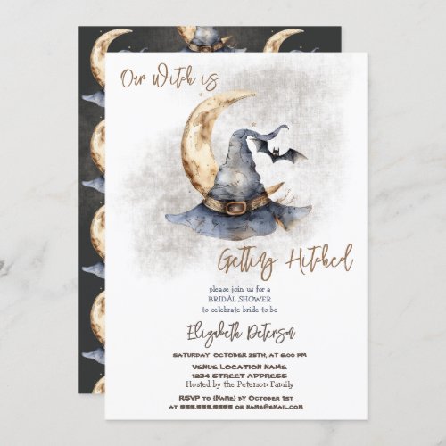 Witch Hat Moon Halloween Bridal Shower Invitation