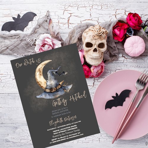 Witch Hat Moon Halloween Dark Bridal Shower Invitation