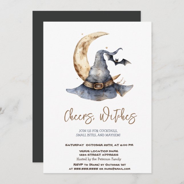 Witch Hat Moon Halloween Party Invitation (Front/Back)
