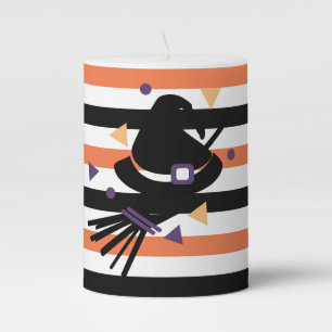 Witch Hat Orange Stripes Confetti Halloween  Pillar Candle