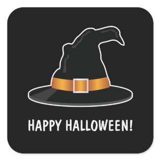 Witch Hat Orange Witch's Hat Happy Halloween Black Square Sticker