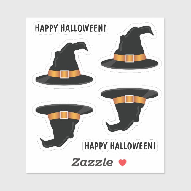 Witch Hat Orange Witch's Hat Happy Halloween Text Sticker (Sheet)