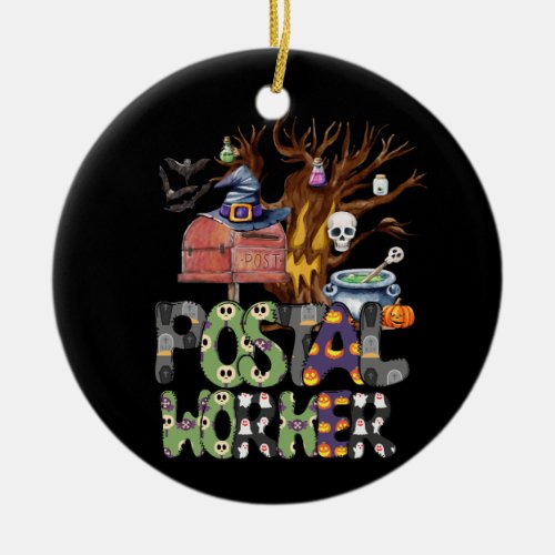 Witch Hat Postal Worker Pumpkins Spider Halloween  Ceramic Ornament