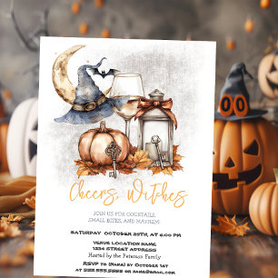 Witch Hat Pumpkin Bow Glass Lantern Halloween Invitation