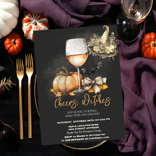 Witch Hat Pumpkin Bow Wine Glass Halloween Party  Invitation