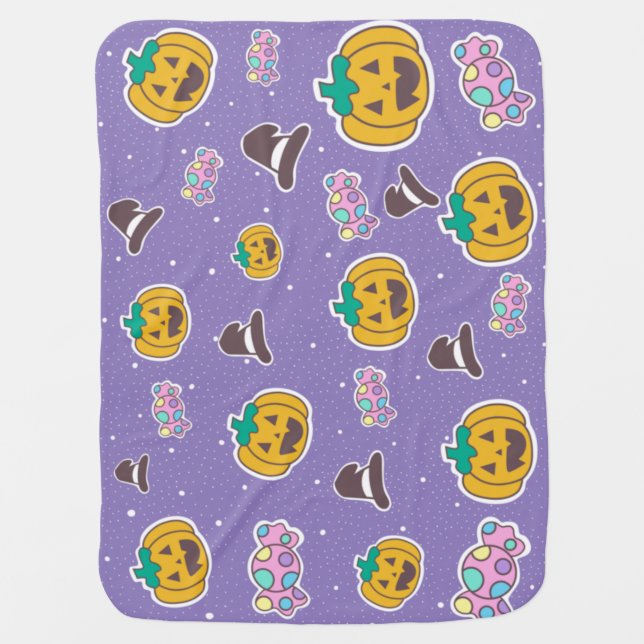 Witch Hat Pumpkin Candy Pattern - Cute Halloween B Baby Blanket (Front)