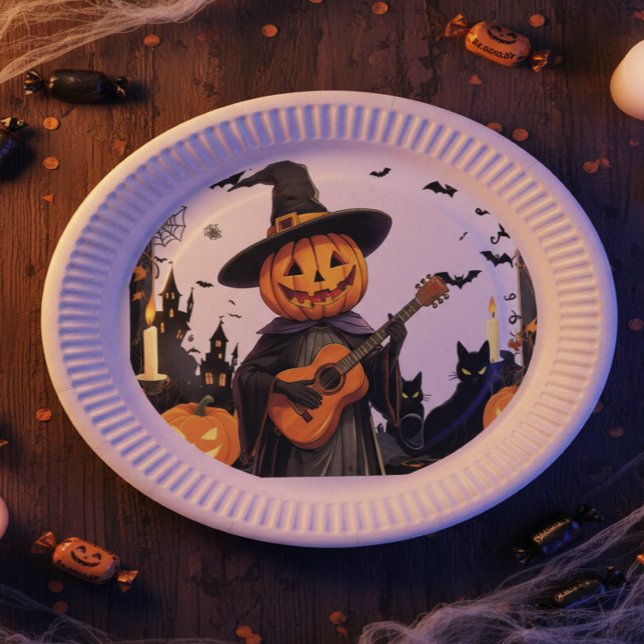 Witch Hat Pumpkin Halloween Vibes Paper Plates (Creator Uploaded)