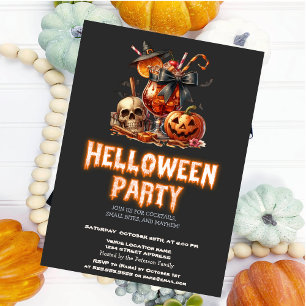 Witch Hat Pumpkin Skull Drink Dark Halloween Invitation