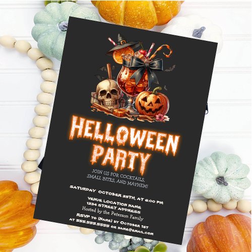 Witch Hat Pumpkin Skull Drink Dark Halloween  Invitation