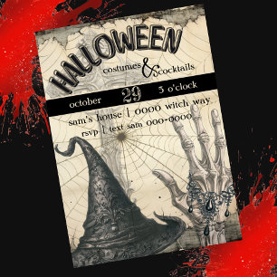 Witch Hat Skeleton Hand Spider Web Halloween Invitation