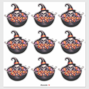 Witch hat skull with candy bowl sticker