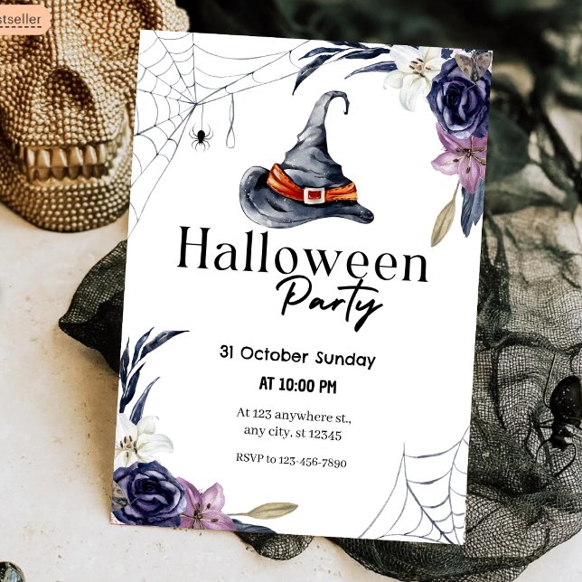 Witch Hat & Spiderweb Watercolor Halloween Party Invitation (Witch Hat & Spiderweb Watercolor Halloween Party Invitation
)