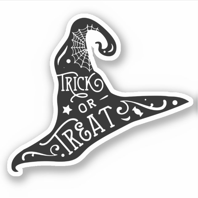 Witch Hat Trick or Treat Black Halloween Sticker (Front)