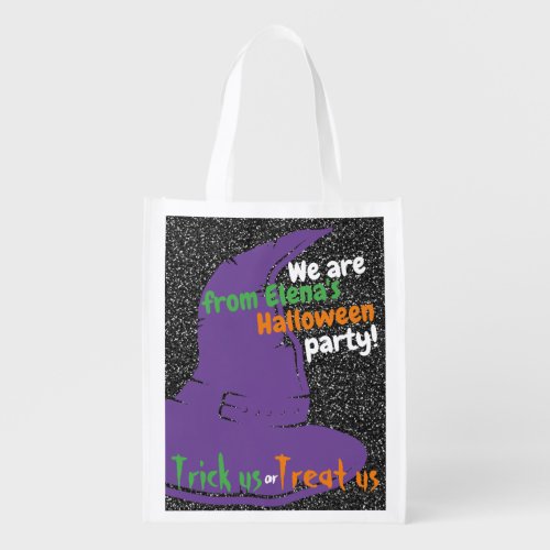 Witch hat trick or treat flavor on glitter grocery bag