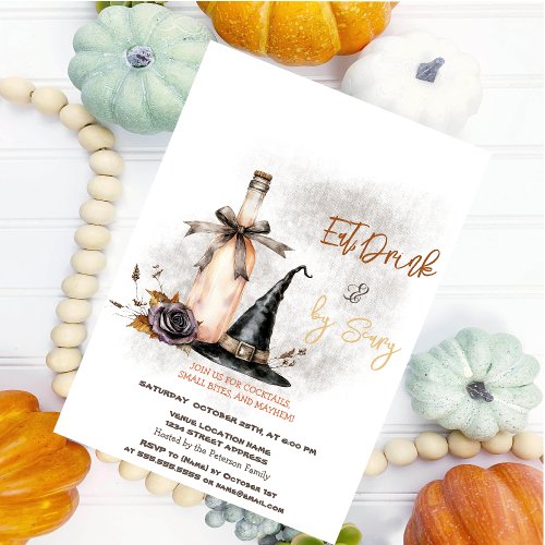 Witch Hat Wine Flower Halloween Party Invitation