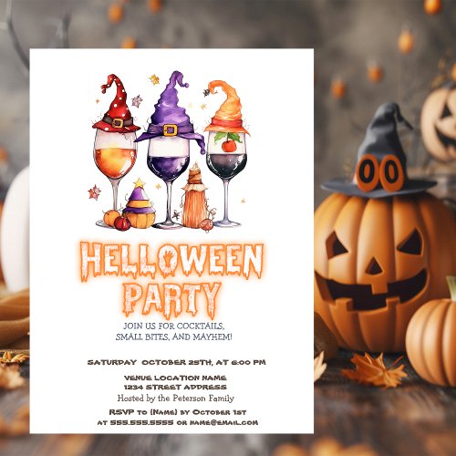 Witch Hat Wine Halloween Party Invitation