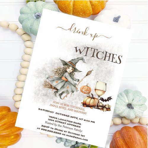 Witch Hat Wine Pumpkin Halloween Invitation