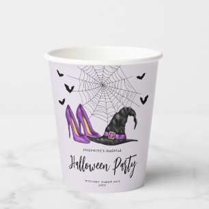 Witch Hat With Shoes And Bats Purple Halloween Paper Cups