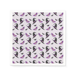 Witch Hat With Shoes Purple Halloween Pattern Napkins