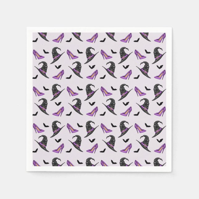 Witch Hat With Shoes Purple Halloween Pattern Napkins (Front)