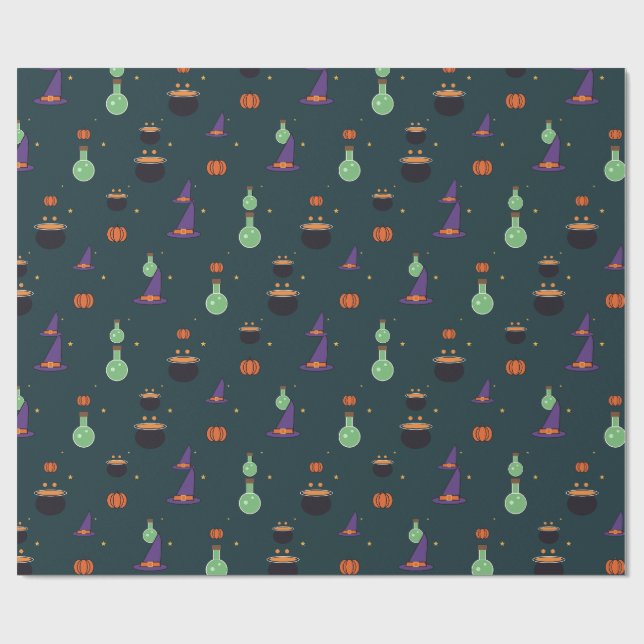 Witch Hats Potions and Caldrons Pattern Wrapping Paper (Flat)