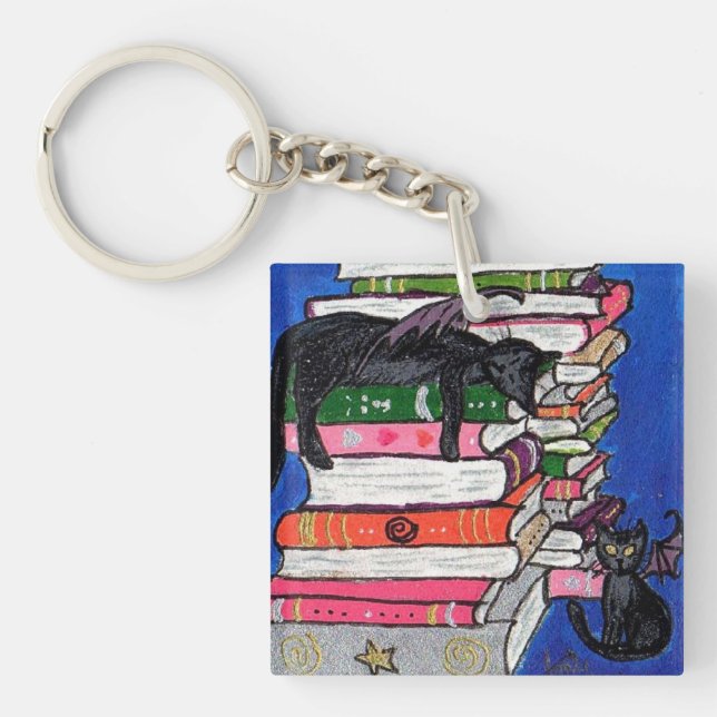 "Witch & Her Bat-Cats"  Key Chain (Front)
